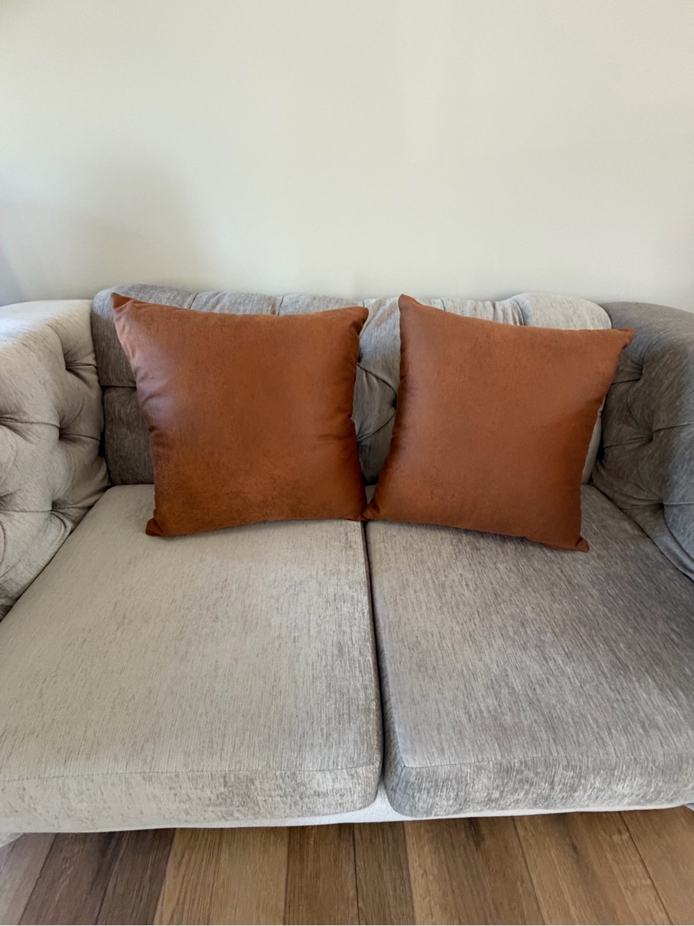 Two Brand New Brown Faux Leather Throw Pillow Pair - Home Accents